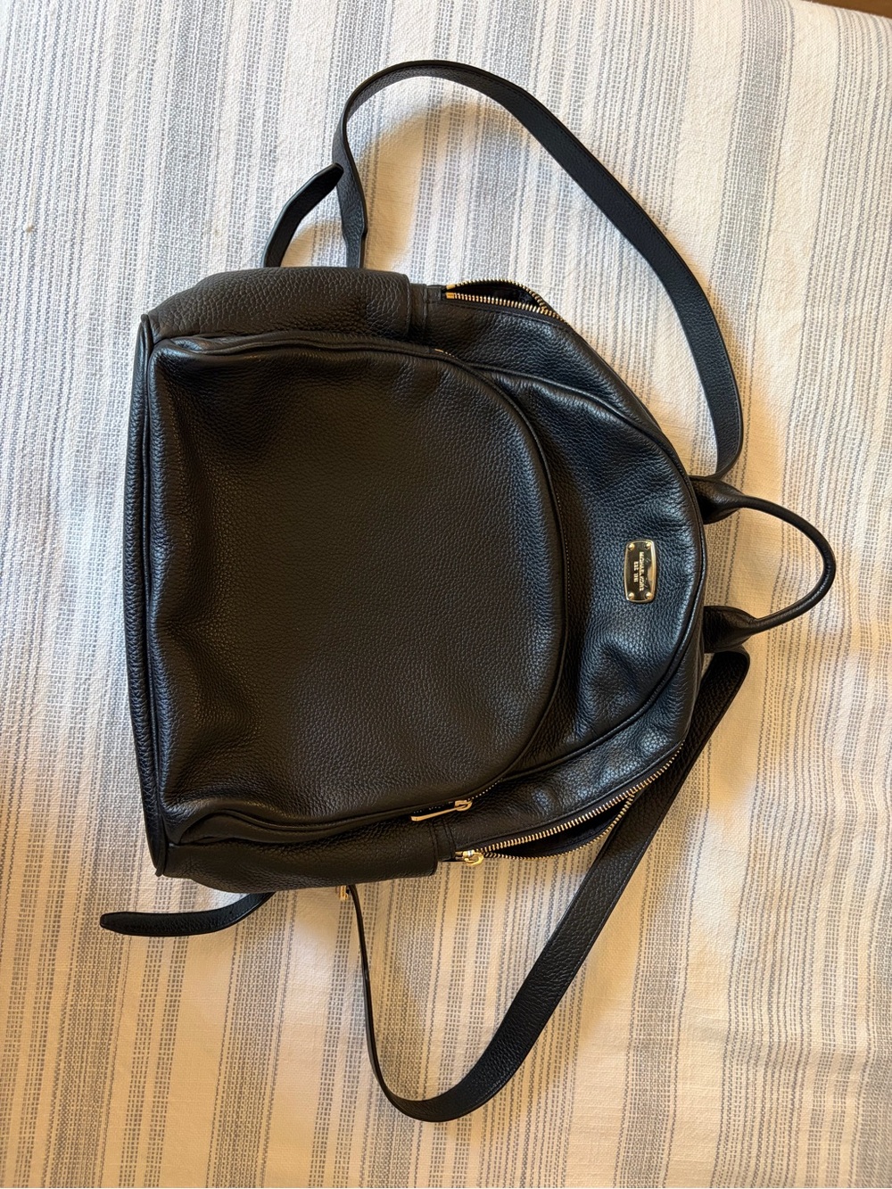 Michael Kors Black Pebbled Leather Backpack with Gold Hardware